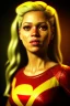 Placeholder: portrait, sweet Shakira, make-up, angry, coca-cola drinking, Realistic image, retro pop, 60s, supergirl, lycra, tights, minimal, sweat, Color background, photo studio, concept art, smooth, unreal engine 5, god lights, ray tracing, RTX, lumen lighting, ultra detail, volumetric lighting, 3d, finely drawn, high definition, 4k.