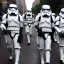 Placeholder: galactic empire stormtroopers marching fighting NYPD, 2020s New York City, rainy day