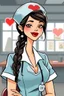 Placeholder: cartoon of attractive French nurse with big red lips who looks like Natacha by Walthery