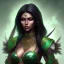 Placeholder: fantasy setting, dark-skinned woman, dark skin, indian, green and black hair