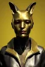 Placeholder: Medium Close Up Portrait, Front image. cyberpunk, rabbit mask, sweet woman, gold hair. Leather, feather suit. Yellow, red, color. Gheisa style. Color background, photo studio. Avatar image, highly detailed, concept art, smooth, unreal engine 5, ray tracing, RTX, lumen lighting, ultra detail, volumetric lighting, 3d, finely drawn, high definition, high resolution.