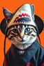 Placeholder: cat with shark mask hat solana japanese style in the style of warhol