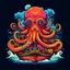 Placeholder: t-shirt vector, a colorful octopus with its tentacles wrapped around a sunken pirate ship