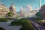 Placeholder: Train under elevatedsidewalk ,Vignola classicism garden roof,palladio,uphill road building ,Various colourful city,A beautiful,liveable street with beautiful Human scaled,mid raise building,green building,plants,tree,stairs,detailed facades,Eye level,hyperrealistic,photorealistic,4k,