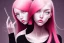 Placeholder: girl angry, beautiful, cute, bloody, pink hair, black sweater