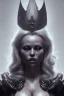 Placeholder: Pamela Anderson as evil queen in black leather, leather, busty, cleavage, angry, stern look. character design by cory loftis, fenghua zhong, ryohei hase, ismail inceoglu and ruan jia. unreal engine 5, artistic lighting, highly detailed, photorealistic, fantasy.