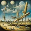 Placeholder: the long ladies on the teeter totter, surrealism, by Yves Tanguy and salvador Dali, by Rozi Demant, oil on canvas, long brush strokes, gestalt, darkly lit tableaux where figures mysteriously interact, magical realism peopled with idiosyncratic elements