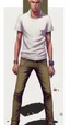 Placeholder: Teen man, blond hair, perfect face, style of tomer hanuka, jeans, white, t-shirt, pompadour