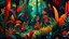 Placeholder: A digital painting in a neo-primitivism style depicting a tribal ritual in a lush jungle setting, with vibrant colors and abstract shapes representing the connection to nature and ancient traditions