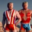 Placeholder: Realistic image of Donald trump wrestler, pose, Mexican wrestling style, red and blue breeches, glow us flag dress, suspenders, retro style, 80s, vibrant color, highly detailed, clean background, concept art, unreal engine 5, god rays, ray tracing, RTX, lumen lighting, ultra detail, volumetric lighting, 3d, finely drawn, high definition, high resolution.