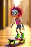 Placeholder: cute adorable hypnotic chat girl hippie robot doing a little trick with skateboard and punk hair and real human eyes, its such a perfect day, motion blur, smoke, 8k, downlight, soft light, depth of field, photorealism, trending on art station, lotsa detail