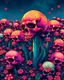 Placeholder: a field of skulls growing from the ground like fungus, multi colored, bright, vivid, psychedelic high detailed, matte, bunches and bubbled up clumps, horrorcore, vines