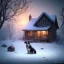 Placeholder: SAD, SCARED, LONELY DOG TIED UP OUTSIDE WITH A HOUSE IN BACKGROUND, WINTER, 8k resolution, high-quality, fine-detail, intricate, digital art, detailed matte, volumetric lighting, illustration, 3D octane render, brian froud, howard lyon, selina french, anna dittmann, annie stokes, lisa parker, greg rutowski