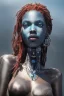 Placeholder: portrait,beautiful african robotic sirene, post-apocalyptic in a cyberpunk city, realistic, intriacte detail, sci-fi fantasy style, volumetric lighting, particales,highly detailed,cinematic, deep blue.