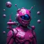 Placeholder: A hyper-realistic 3D Surreal digital painting, magenta droid mechanic, rich deep teal background, dreamlike imagery, fantastical elements, perfect body ,dymond ,