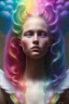 Placeholder: A portrait of an ANGEL with aura of 7 rainbow colors, cute, beautiful, long hair, rainbow hair, rainbows, close up portrait by Greg Rutkowski