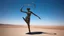 Placeholder: dancing sculpture of a wind-blown lady made of scrap metal and glass in the desert; |wind aesthetics, amazing reflections, wonderful textures, circular swoosh, dynamic, cinematic, dramatic, cam in motion, swirl dynamics, deep low angle, Katsuhiro Otomo style, summer heat, bright tone, sharp shadows, immersed in motion