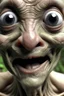 Placeholder: Organic with a biological mad skin texture of an alien face an animal look without nose and big black eyes and without ears