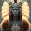 Placeholder: war painted pueblo Indian female,detailed eyes, blue eyes,, disturbed expression.intricate detaile,thnically accurate face, intricate head dress,detailed turquoise jewelry, detailed hair, detailed feathers, use dynamic palette, accurate proportions, high contrast black smokey bokeh background.studio ghibli,andrea bonelli,Kilian Eng,Ohrai, korra character, style.