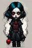 Placeholder: create a highly ethereal, darkly magical full body portrait illustration of a lonely orphan goth vampire girl , with highly detailed and deeply cut facial features, in the the style of JEAN-BAPTISTE MONGE, searing lines and forceful strokes, precisely drawn, boldly inked, with vibrant colors