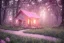 Placeholder: a cute pink and blue fairy small house in the forest, spring time, mushrooms, 8k, flickering light, centered, high-quality, fine-detail, digital art, detailed matte, volumetric lighting, illustration, 3D octane render