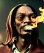 Placeholder: Snoop Dogg, burning cigar with dollars, jungle background, hyper realistic