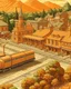 Placeholder: A light orange western town with a train station designed in medieval tapestry