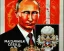 Placeholder: Russia president satan Vladimir Putin, evil fangs, blood and Moscow in fire atomic bomb cudgel