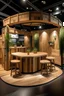 Placeholder: Corner exhibition stand in eco-style, with wood elements and meeting areas