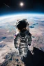 Placeholder: An astraunot looking towards the horizon, view from back of astronaut