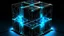 Placeholder: Cube tesseract located strictly in the middle of picture with space around it and with glow in tesseract, but without glow below it, without background or table.