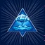 Placeholder: a blue nuclear explosion mushroom cloud inside an equilateral triangle, radiant lines, vector logo