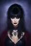 Placeholder: head and shoulders portrait - Elvira, Mistress of the dark, black dress - 32k, UHD, 1080p, 8 x 10, glossy professional quality digital photograph - dark blue and dark red, and light maroon and purple and foggy black gradated background, historic, powerful, octane rendering, exquisite detail, 30 - megapixel, 4k, 85 - mm - lens, sharp - focus, intricately - detailed, long exposure time, f8, ISO 100, shutter - speed 1125, diffuse - back - lighting, ((skin details, high detailed skin texture)),