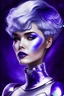 Placeholder: galactic woman beautifully dressed in silver and purple white and deep blue short hair girly lips initiated