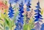 Placeholder: Watercolour of delphiniums in the style of Paul Klee