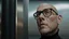 Placeholder: A striking, photorealistic portrait of Chris, a middle-aged european man with a slightly shaven head , wearing black square glasses, black shirta and makes a scared face. The background reveals a futuristic neon light, designed with modern, sleek lines and advanced technology. The overall ambiance gives off a sense of professionalism and cutting-edge innovation., photohigh detalied, sharp focus, professional photo