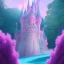 Placeholder: a pink castle, magical crystal pink castel, vertical light, pink and blue wisteria , pink vertical, blue lake,sharp, background vertical blue gradient vertical, elegant, highly detailed, artstation, concept art, smooth, sharp focus, illustration, 8k, splash art, wallpaper, key visual