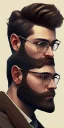 Placeholder: boy, young, glasses, beard, brown hair, brown eyes, medium hair, bangs side part, head and shoulders portrait, head and shoulders portrait, 8k resolution concept art portrait by Greg Rutkowski,