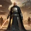 Placeholder: star wars bald male corellian jedi pilot wearing black and gunmetal grey old republic armored robes with gold trim, alone, battle-ready Jedi Master defending a ruined ancient city surrounded by golden light, centered head and shoulders portrait, hyperdetailed, dynamic lighting, hyperdetailed background, 8k resolution, volumetric lighting, light skin, fully symmetric details