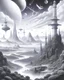 Placeholder: An absurdly unreal fantasy landscape inspired by the best science fiction of the twentieth century ,Coloring Book for Adults, Grayscale Coloring Book