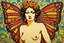 Placeholder: colorful psychedelic painting of ancient god psyche depicted in ancient mosaic art as a butterfly-winged woman by andy warhol