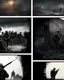 Placeholder: Masterpiece1:5)(Fineart), (award-winning:1.5), highest quality, (ultra realism:1.5) war journalism(,(by Tim Page and Hoorst Faas:1.5)),(Eastern Ukraine:(panel one:the moment after a battle ends, horrors of war, wounded men),(2nd panel, cinematic shot of men sitting in trench with 1000 yard stare (focus on their eyes:1.5)),(the third panel shows troops tired but hyper alert), (the fourth panel shows the sky is filled with incessant, fire and smoke everywhere,)