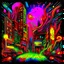 Placeholder: Neon legacy of nyctophobia, by Matt Sesow, mind-bending illustration; asymmetric, warm colors, dark background