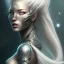 Placeholder: fantasy magic, intricate, sharp focus, illustration, highly detailed, digital painting, concept art, matte, masterpiece head sexy front view black blonde beauty space lady silver carp skin one head blonde space night