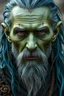 Placeholder: 50 year old water genasi sorcerer with weathered green skin, green eyes, blue-green hair, and no facial hair