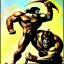 Placeholder: Conan fighting a monster by Frank Frazetta style