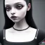 Placeholder: jenna ortega, wednesday addams hair style, make up, wednesday addams black dress, cinematic, wednesday style, hyper detail, 8k resulation