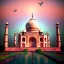 Placeholder: The Taj Mahal, Hindistan, sunset, rainbow sunset, fantasy art, flying birds, springs, waterfall