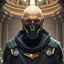 Placeholder: bald male corellian jedi wearing gunmetal grey and black old republic armored flightsuit and breath mask with gold and metallic red trim inside the jedi temple, centered head and shoulders portrait, hyperdetailed, dynamic lighting, hyperdetailed background, 8k resolution, volumetric lighting, light skin, fully symmetric details