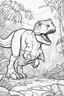 Placeholder: coloring page for kids, tyrannosaurus rex in jungle, cartoon style, thick lines, low details, no shading